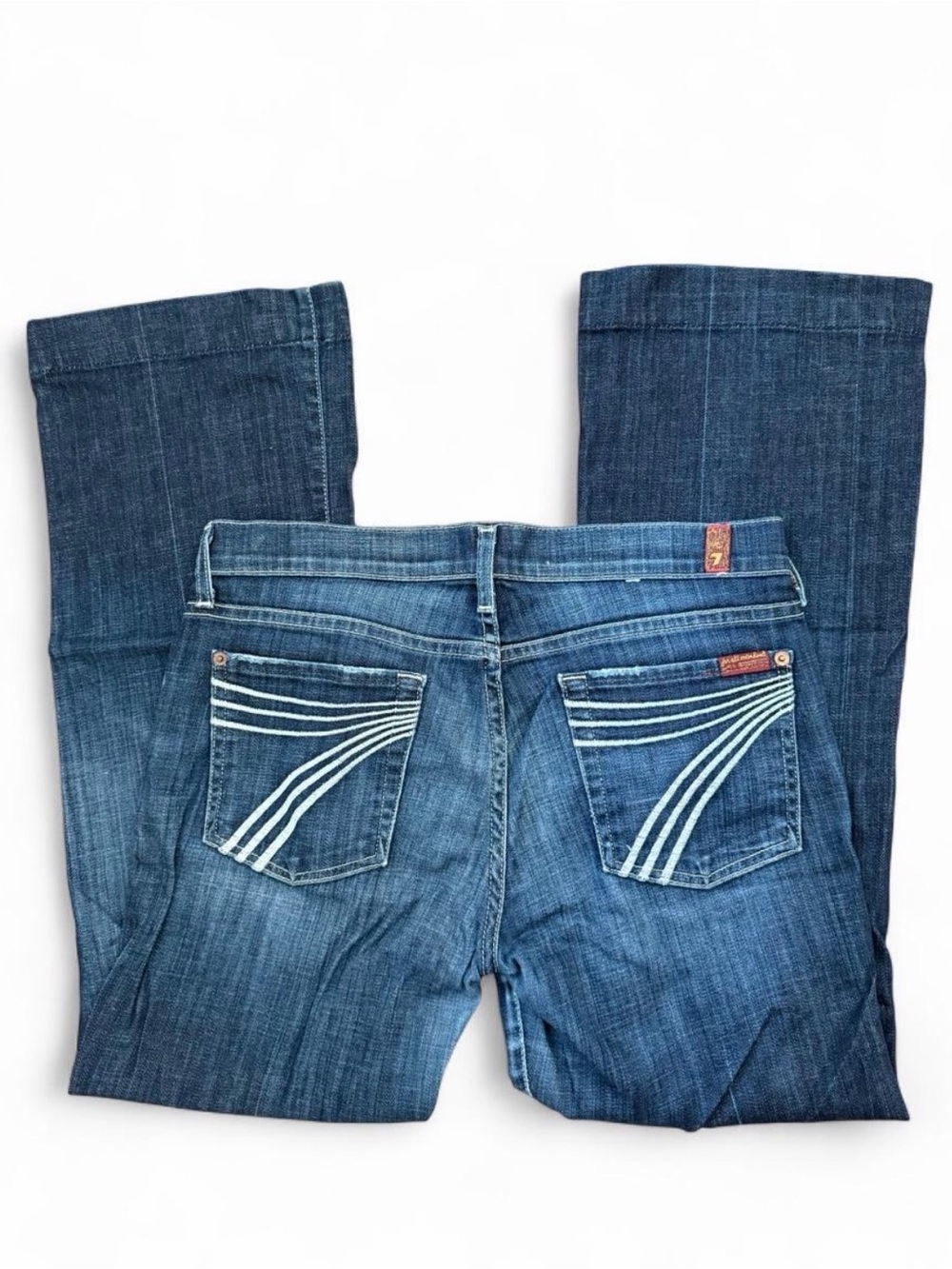 7 For All Mankind Women's Wide Leg Flare Jeans with Contrast Pocket Stripes